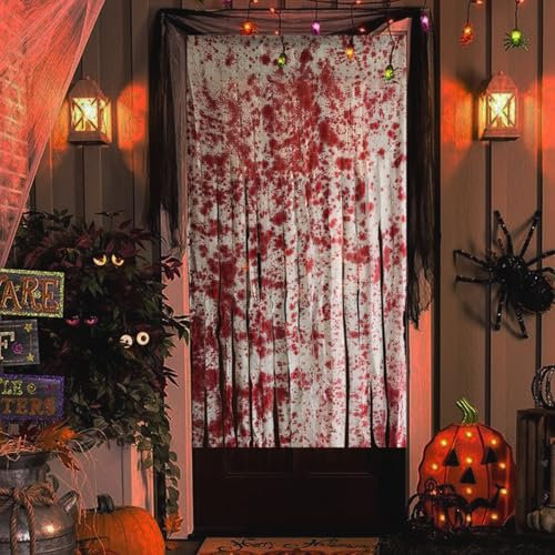 FePen 2 Stück Halloween Türvorhang, Halloween Türvorhang, Halloween Blutiger Türvorhang, Blutiger Gruseliger Türvorhang, Halloween Deko Outdoor Innen
