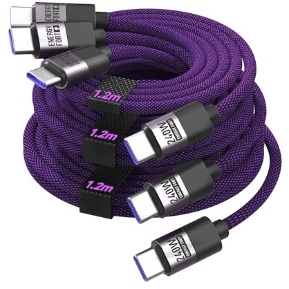 [3 pezzi] Cavo USB C 240 W, cavo di ricarica rapida da USB C a USB C, Nylon intrecciato Type-C Compatibile con iPhone 15 Pro Max, Samsung Galaxy S24/A16/A34/A05, Per iPad Pro, MacBook, Tablet (1.2m)