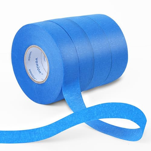 WUFANC Nastro da Pittura per Mascheratura - Adesivo di Precisione per Verniciatura, Ristrutturazione e Fai-da-Te - Carta Washi Rimovibile senza Residui (4 Rotoli - 24 mm x 50 m)