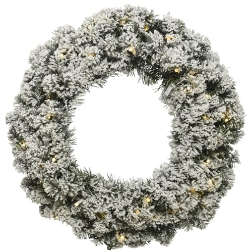 LED Tannenkranz Türkranz Advent beschneit beleuchtet Timer Batterie grün (60cm)