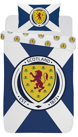 Scotland FC Single Duvet Cover Set - Official Football Bedding | 100% Soft Microfibre, Reversible Design | Scotland National Team Bed Set with Matching Pillowcase - Ideal for Fans