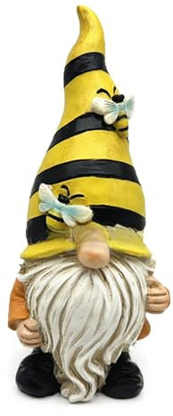 Stgbcst Gnom, gnomo di girasole, gnomi da giardino in resina, 9,5 x 9,5 x 24 cm, decorazione per esterni in resina (girasole, nido d'ape, giallo, verde) (polvere gialla)
