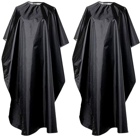 TUONYIS 2 Pcs Barber Cape with Adjustable Snap Closure, Salon Cape, Hairdressing Gown Barbers Cape, Waterproof Haircut Hairdressing Cape for Hair Styling, Cuts and Colours, 120*140cm (Black) (Black)