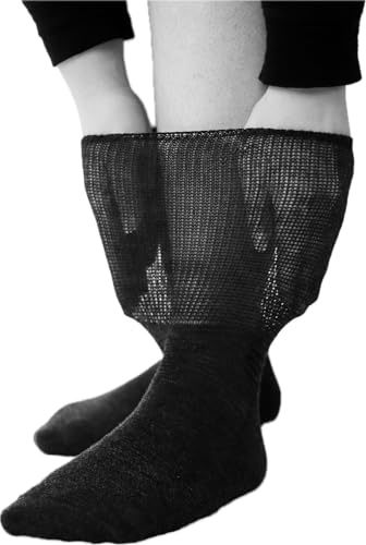 ULLMYS Lot de 2 paires de chaussettes pour diabétiques en 86 % laine mérinos – Taille confortable extra douce, bout sans couture, doublure en éponge moelleuse, gris, 43-46
