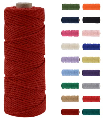 MORAINJAY 3mm Hilo de Macramé 100% Algodón,100m Rojo Vino Cuerda para Manualidades,19 Colores Más,Cordón para DIY,Decoración y Regalos