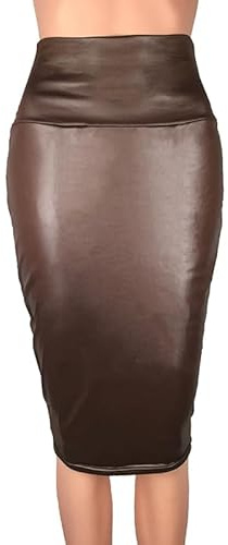 DLZFUDTY Gonna Pelle Donna,Gonna in Pelle Donna Pacchetto Hip o Schienale Gonna a Slitta PU. Gonna in Cuoio a Vita Alta Midi Skirt Ladies Office Wear(A-Coffee,3XL)
