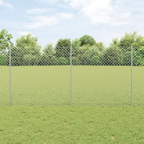 LAPOOH Chain Link Fence with 20 U Posts Silver 1.2x10 m Steel,Decorative Fence,Chain Link Fence,Fencing for Patio Outdoor Yard,Fence Panel-3336289