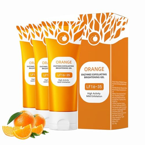 Orange Enzymes Exfoliating Gel,Deep Cleansing & Brightening for Face & Body Gentle Fruit Enzyme Scrub, Moisturizing, Dead Skin Removal, Ideal Face Exfoliator for All Skin Type 100g (3PC)