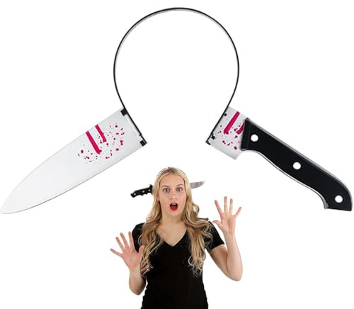 BUKYCAT Messer im Kopf Haarreif,Halloween Horror Haarreif, Messer im Kopf Horror Accessoire, Halloween Zombie Kostüm Zubehör Party, Horror Haarschmuck für Karneval, Fasching, Cosplay
