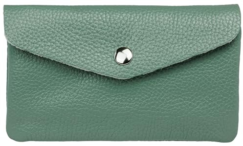 Caspar Echt Leder Geldbeutel Damen Portemonnaie mittelgroße Geldbörse mit Reißverschluss & Druckknopf - GB417 - Made in Italy, Farbe:Mint grün, Größe:Mittelgroß (16cm x 10cm)