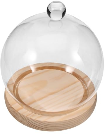 MUELODSIC Clear Glass Dome Terrarium with Wood Base Glass Preserved Flower Display Cloche for Plants and Eternal Flowers Protective Dustproof Showcase for Home Tabletop Decor