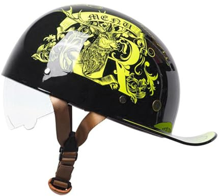 Mezzo Casco Moto Vintage Tedesco Caschi A Faccia Aperta Retrò Omologato ECEDOT Cappellino Baseball Caschi Jet E Demi-Jet Con Visiera Donna Uomo Adulto Casco A Scodella E,M:57-58CM
