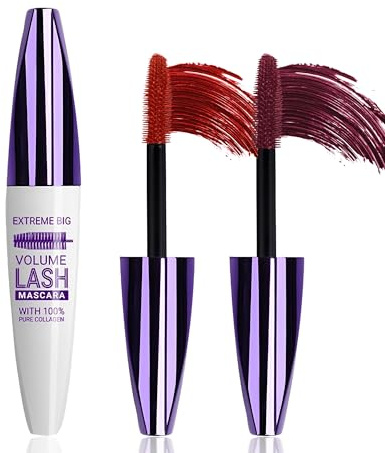 5D Mascara Waterproof Rouge Bourgogne, 2Pcs Mascara Volume Effet Faux Cils | 5D Mascara Waterproof, Mascara Couleur Volume Effet Faux Cils et Longueur, Longue Tenue Courbé, Coffret Maquillage Femme