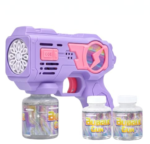 MaxBinTon Blasenpistole 1er Pack – Automatische Blasenmaschine mit LED-Licht, Mit 2 x 80ml Blasenflüssigkeit, Outdoor Spielzeug Party Geschenk für Kinder ab 3 Jahren Lila
