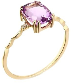 Freundschaftsringe Freundinnen, Freundschaftsringe Vergoldet Rechteck mit 0,5 Karat Amethyst 14K Gelbgold Größe 63 (20.1)