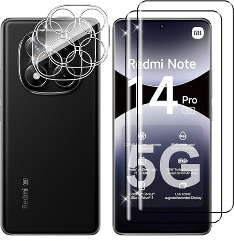 Lutree per Xiaomi Redmi Note 14 Pro 5G/ Poco X7 5G Vetro Temperato, 2+2 Pezzi 3D Pellicola Protettiva + Pellicola Fotocamera, Vetro Protettivo, HD Senza Bolle Anti-Graffio Protezione Schermo