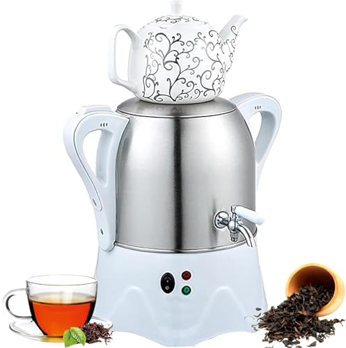 Elektrisk turkisk tebryggare, 3L samovar i rostfritt stål med 1L keramisk tekanna, varmhållningsfunktion för kaffe och doftande te, delad design för hemmakontor white