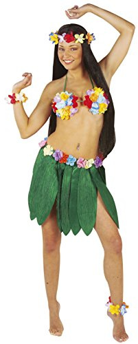 Widmann 3375T - Hawaiirock, mit Bananenblättern und Blumengürtel, circa 40 cm, Sommerfest, Strandparty, Karneval, Mottoparty
