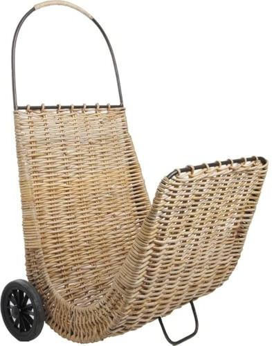 Chariot à bûches sur roulettes en rotin (Naturel)