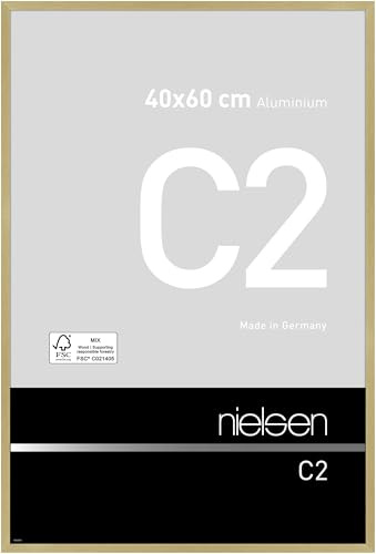 nielsen Bilderrahmen, 40 x 60 cm, Aluminium, Gold matt, Posterrahmen zum Aufhängen im Hoch- & Querformat, Echtglas, C2