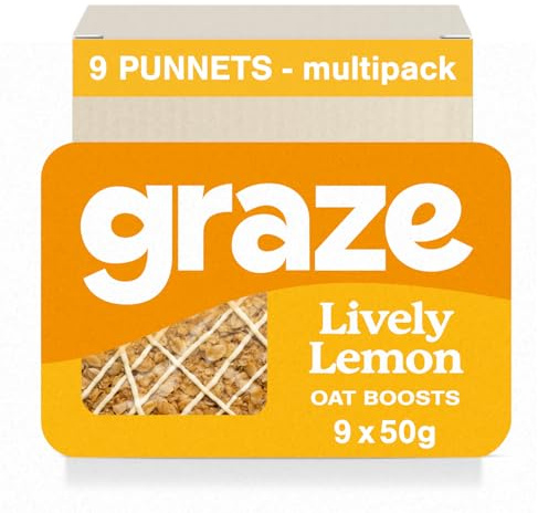 Graze Lively Lemon Oat Flapjacks, Vegetarian Healthy Snacks, High in Fibre, 3 Bars per Punnet, Whole Oats & Natural Flavours - Packaging may vary-(9 x 50g Snacks)