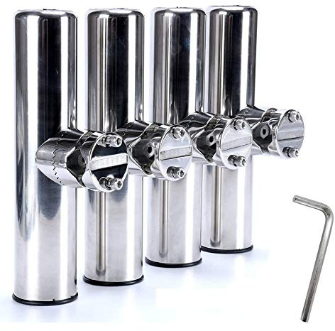 Amarine Made Boat 4pcs Fishing Rod Holder, Stainless Rail Mount Clamp on Rod Holder, Adjustable Fishing Pole Holder for Rails 7/8 to 1