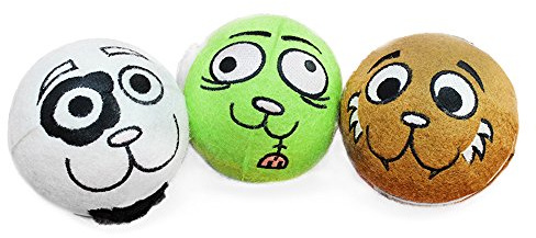 com-four® 3X Hundespielzeug - Hundeball zum Apportieren und Toben - Spielball für den Hund Ø 7,3 cm (03 Stück - Ball Gesicht)