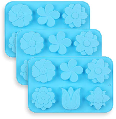 homEdge 6-Cavity Silicone Flowers Shaped Mold, Set of 3PCS Non Stick Food Grade Silicone Mixed Tulip, Daisy Mold for Candy Chocolate Jelly, Ice Cube – 6 Styles Flowers