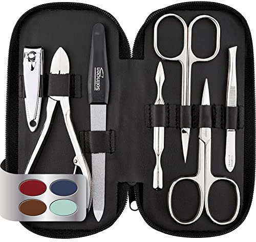 marQus Solingen Maniküre Set Herren und Damen 7 Teile mit Nagelzange - Made in Germany für Hand- und Fußpflege - Echt Leder Etui handlich und weich