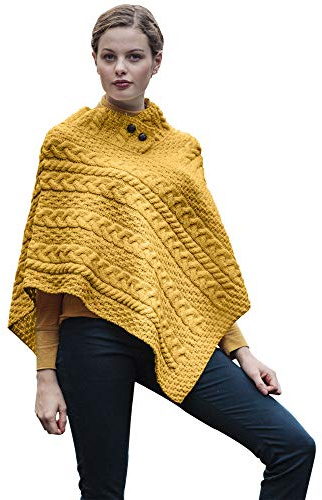 Irish 100% Merino Wool Poncho for Women Made in Ireland (Yellow)