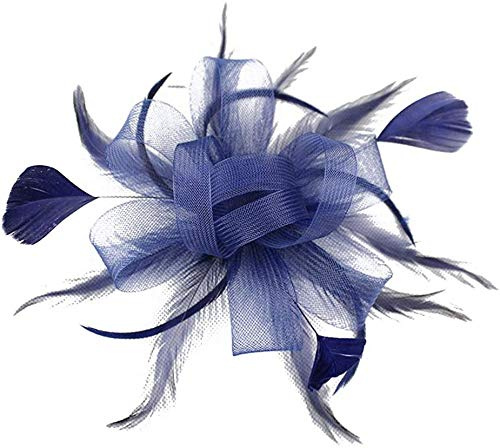 Inzopo Fascinator mit Netzfeder für Damen, Brautschmuck, Haarspange, Brosche, Kopfnadel, Hochzeitsparty-Zubehör, Dunkelblau, 1 count (Pack of 1), Feder