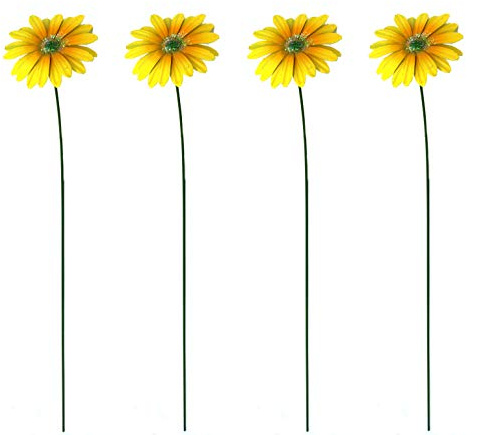 DARO DEKO Metall Garten-Stecker Gerbera gelb 56cm 4 Stück