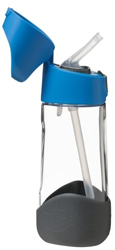 b.box Tritan Drink & Water Bottle | Easy Grip Bottle and Leakproof Lid | Cool Modern Child Friendly Design, Best for After Sippy Cup | 450ml/15oz - Blue Slate