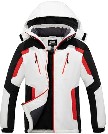 Skieer Men's Mountain Waterproof Ski Jacket Windproof Rain Jacket White&Red&Black M