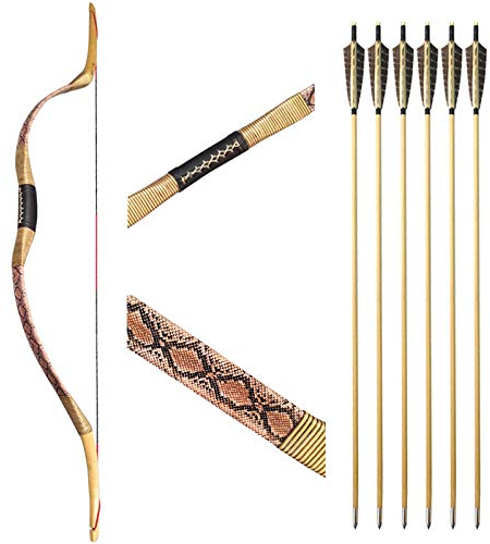 SHARROW Traditioneller Bogen Recurve Bogen und Pfeile Set Reiterbogen Langbogen Handgemacht Holzbogen 25-55lbs Sportbogen Jagdbogen für Erwachsene und Anfänger (40lbs, Typ 4)