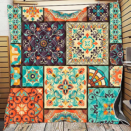 Chickw1 Exotisch Tagesdecke Bettüberwurf Gesteppt, Mikrofaser Tagesdecke Schlafzimmer Steppdecke Decke Überwurf Wohnzimmer Sofaüberwurf für Einzelbett Doppelbett (Mandala Patchwork,180x200cm)