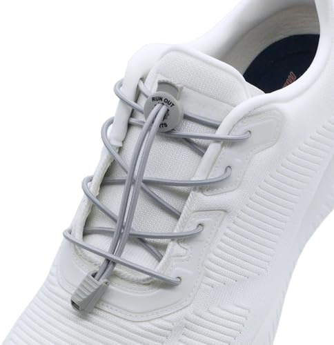 Run out sports elastische Gummi-Schnürsenkel ohne binden - Schnellschnürsystem 120cm - Schuhbänder elastisch mit Schnellverschluss - für Kinder und Erwachsene (Grau)