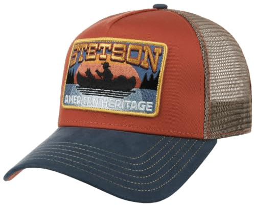 Stetson Gorra Canoe Trucker Hombre - Camionero de béisbol Malla Snapback, con Visera, Visera Verano/Invierno - Talla única Azul-Rojo