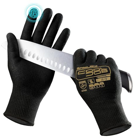 COOLJOB A3 Cut Resistant Fishing Gloves for Men, Touchscreen Safety Work Gloves with Grip Nitrile Rubber Coating for Glass Handling Wood Carving, Saltwater Fishing Gear, Black, Large, 1 Pair