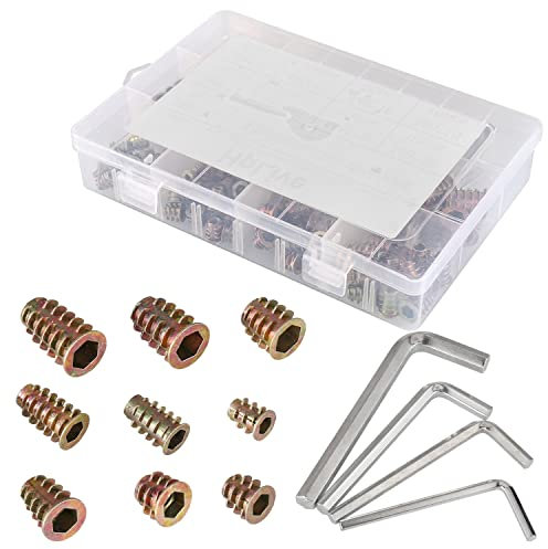 NA Gewindemuffe Einschraubmutter Eindrehmuffe Eindrehmutter Schlitz M4-M10 100-t,Hex Gewindeeinsatz Antriebsmutter Sortiment Werkzeug Kit für Holz