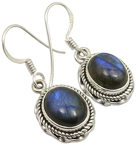 Damen Ohrhänger Silber 925 Sterlingsilber Blue Fire Labradorit 8.6 Karat Silberohrringe Art Nouveau