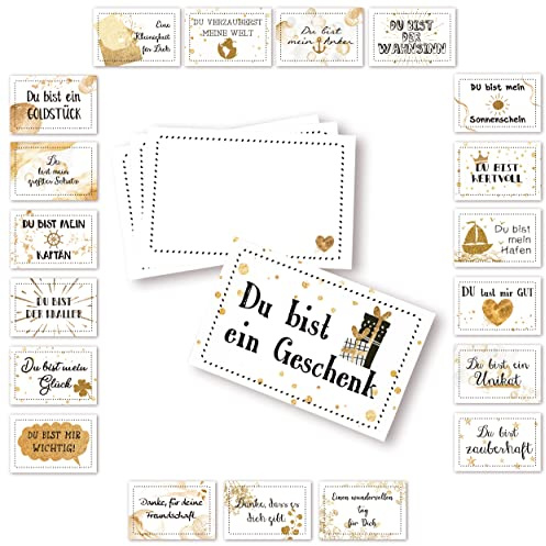 Sprüchekarten-Set, 20 Stück: Kleine Karten Sprüche Geschenk Set Liebe Motivationskarten, Glückskarten mit Sprüchen für jeden Tag, Affirmationskarten, Geschenk-Kärtchen Mann & Frau, 8,5 x 5,5 cm
