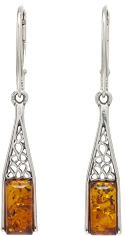 LIGURIUS ÁMBAR BÁLTICO Plata DE Ley 925 Pendientes Droop Dangle Piedra Preciosa Natural Ámbar Coñac Joyería para Mujer Pendientes Plata de Ley