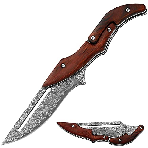 Klappmesser einhandmesser Holzgriff Damaskus Mechanisches Klappmesser Mode Stahl Klappmesser Outdoor Klappmesser Taschenmesser Dschungel Outdoor Messer