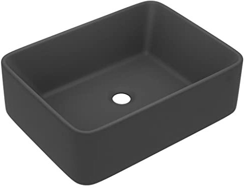 Waschbecken Rechteckig 41 x 30 x 12 cm Keramik Waschtisch Waschplatz Handwaschbecken Aufsatzwaschbecken Waschschale Aufsatzwaschtisch ohne Hahnloch und ohne Überlauf, Matt Dunkelgrau
