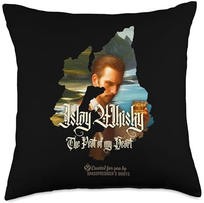 Spassprediger's Iconic Whisky Merch Drinker Islay The Peat of My Heart Whisky Throw Pillow, 18x18, Multicolor