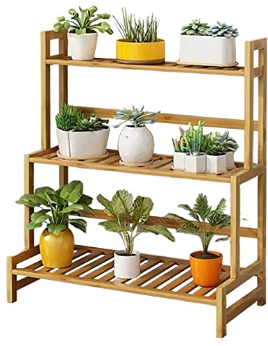 Étagère à plantes escalier Support de Porte Pots de Plante Fleurs Étagère à Fleurs Support de plante en bambou intérieur extérieur étagères à plantes à plusieurs niveaux grand jardinière d'angle ( Siz