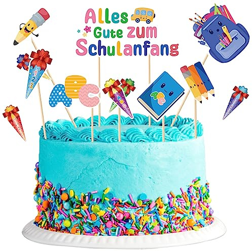 Einschulung Cake Topper, 12 Stück Schulanfang Kuchendeko, Tortendeko Einschulung, Schulanfang Tortendeko, Für Mädchen und Junge Schulanfang Party Deko