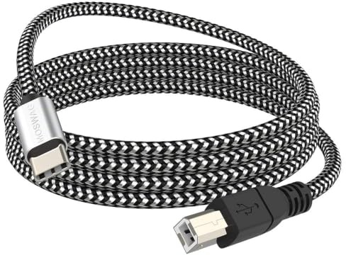 MOSWAG USB C auf USB B Druckerkabel MIDI Kabel 10m 480 Mbps nylonumflochten | Scannerkabel USB B zu C lightning Kabel Nylon für iPhone, Samsung, MacBook, MIDI Keyboard, HP, Canon, Epson, Brother Drucker