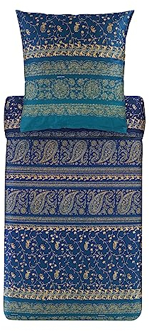 Bassetti Brenta Bettwäsche + 1 Kissenhülle aus 100% Baumwollsatin in der Farbe Blau B1, Maße: 155x220 + 1 K 80x80 cm - 9325840